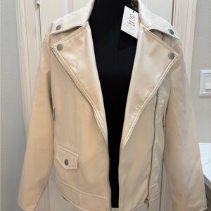 Love Tree Women's White Vegan Leather Moto Jacket